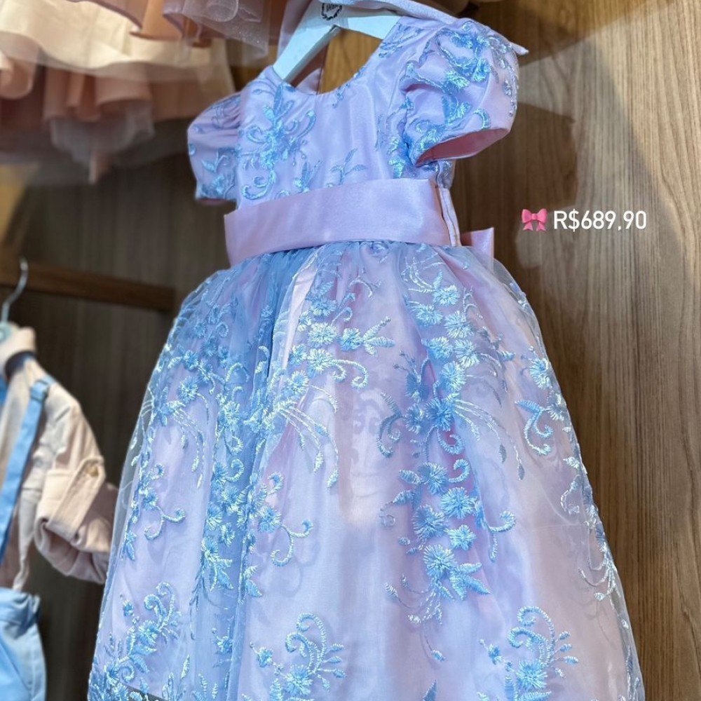 Vestido Rendado Rosa e Azul