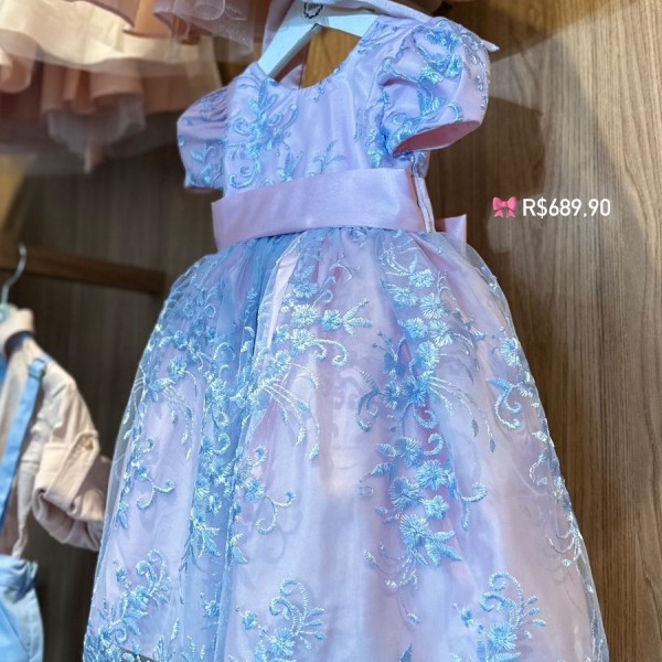 Vestido Rendado Rosa e Azul